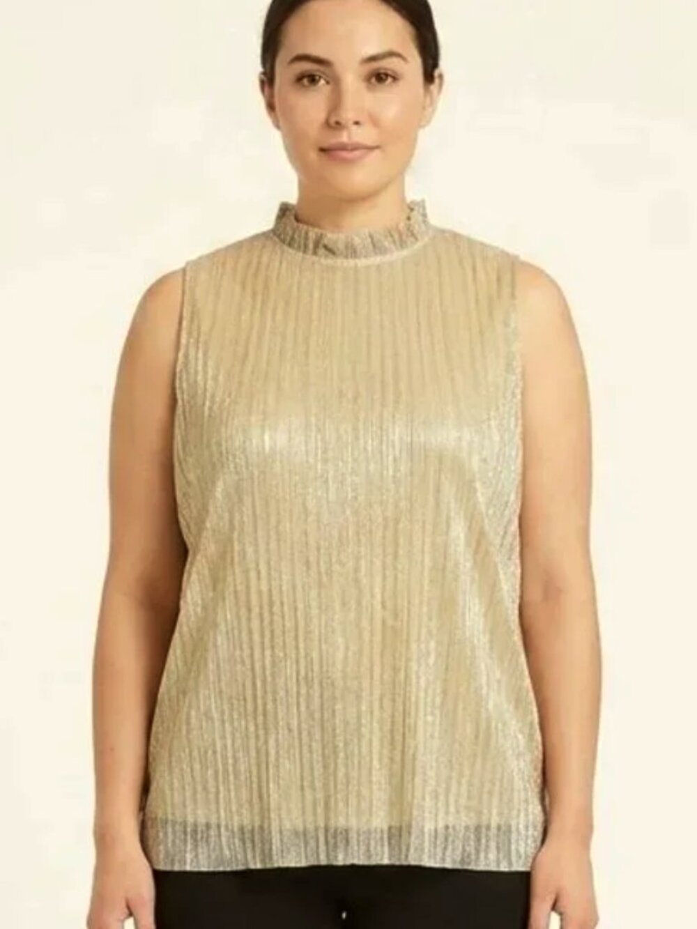 Adiva Crinkle Golden Metallic Sleeveless Top NEW- Sz. Lrg